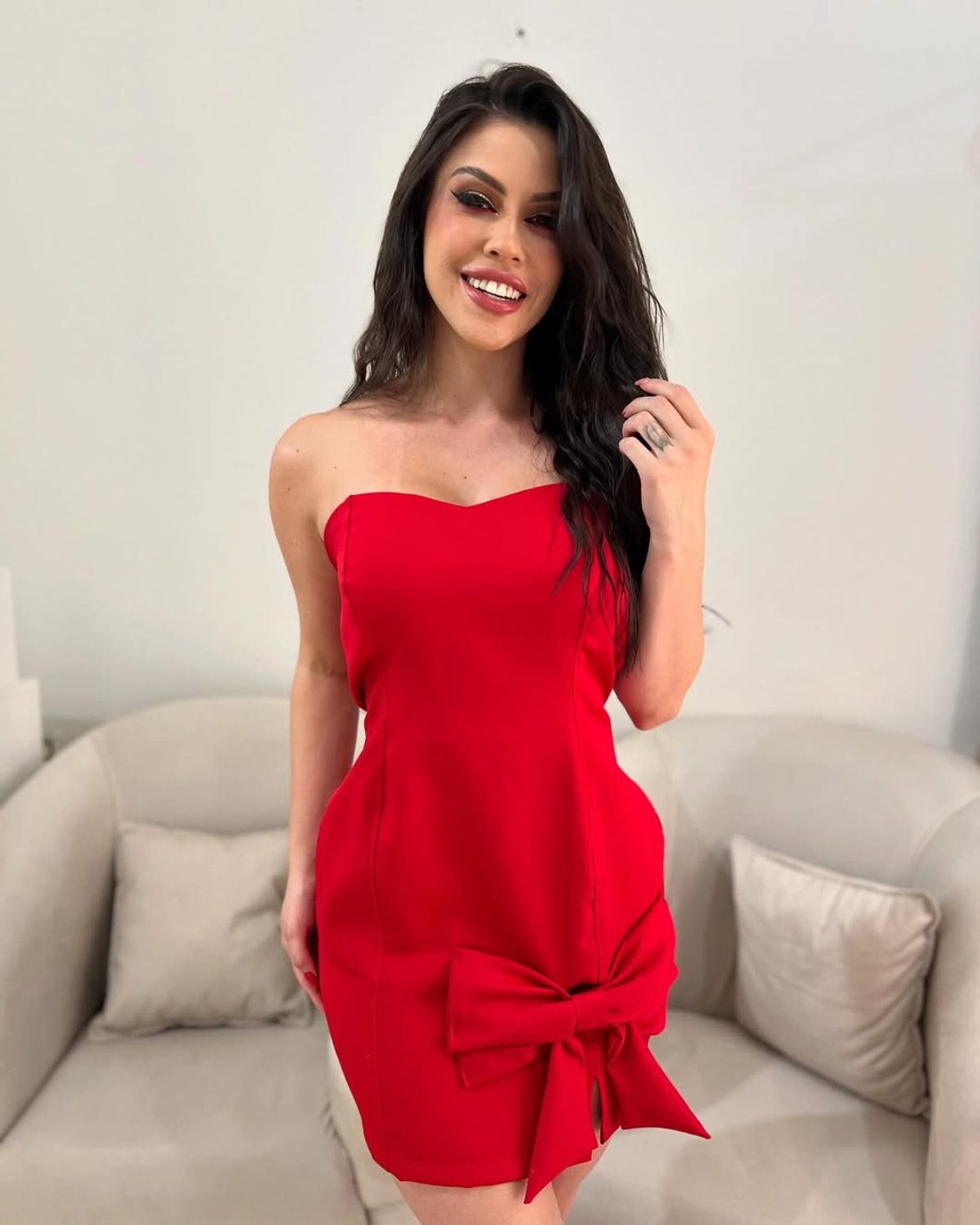 ❤️ MINI VESTIDO ROJO STRAPLESS CON MOÑO