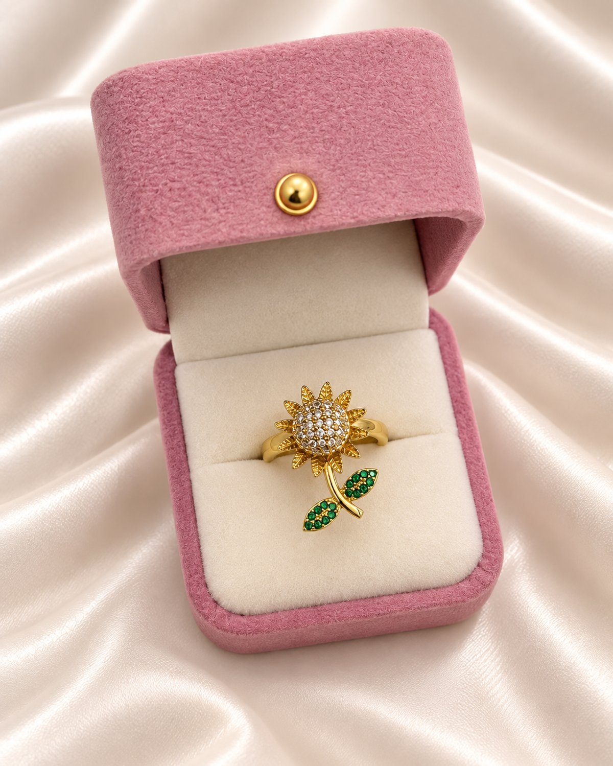 Anillo girasol giratorio esmeralda  - 2