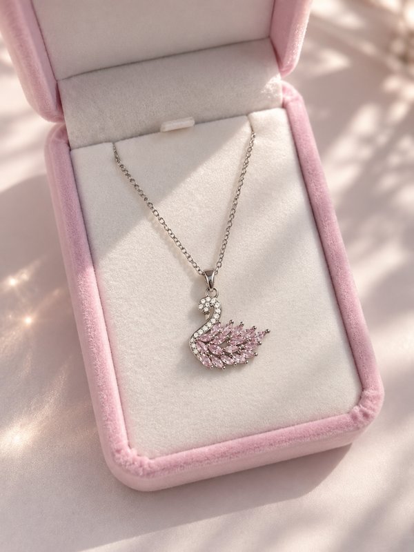 Collar cisne plateado rosado 