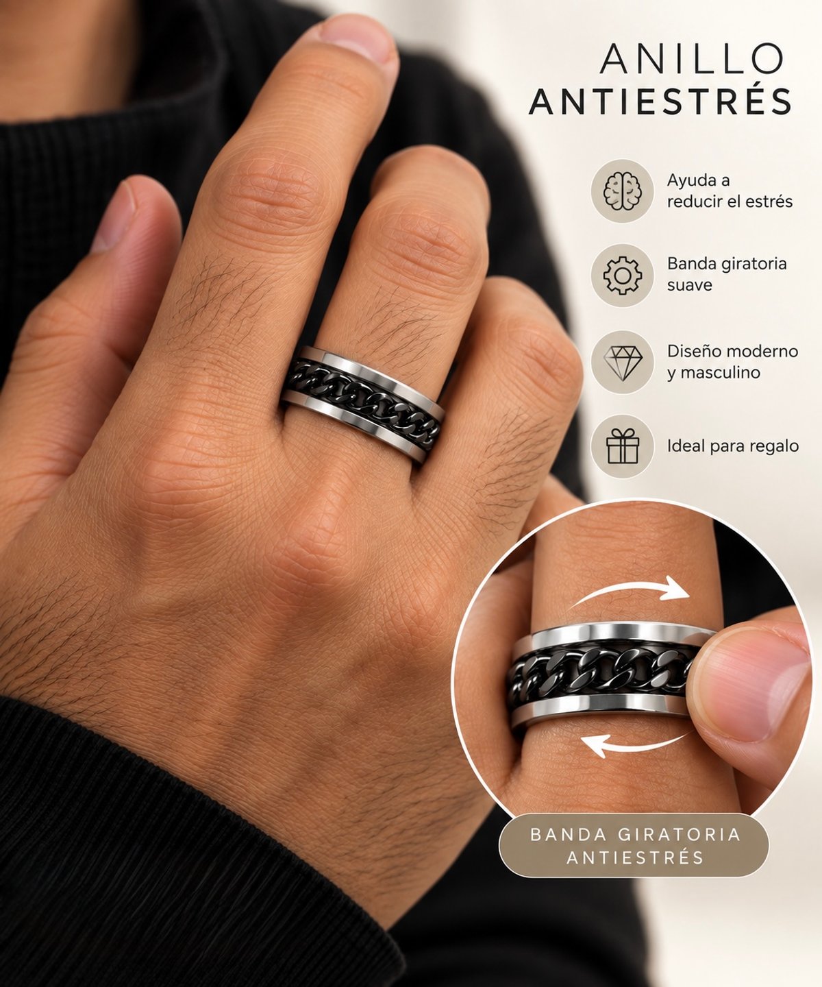 Anillo antiestrés cadena Black  - 2
