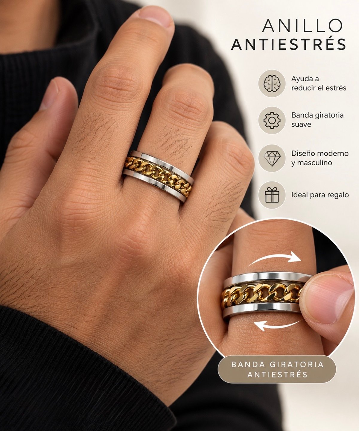Anillo antiestrés cadena dorada - 2