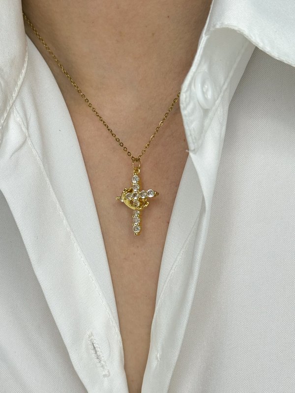 Collar cruz con corona giratoria