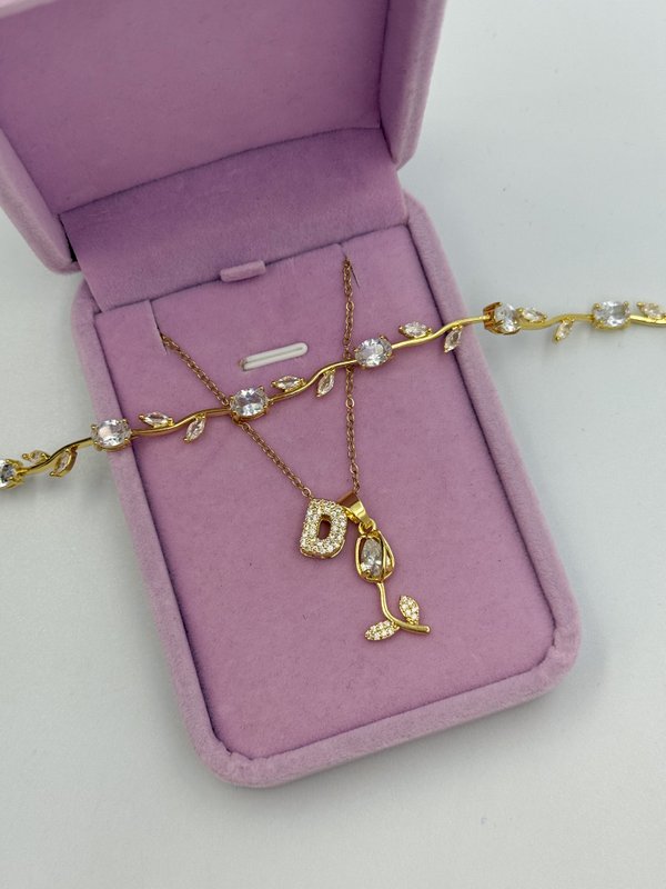 Set pulsera + collar tulipán inicial (a elección)