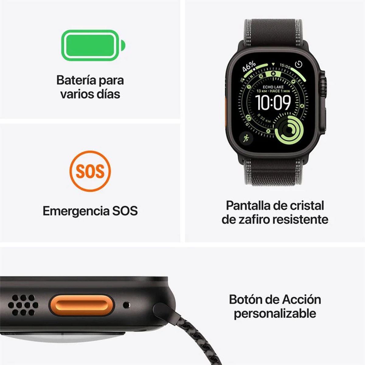 Apple Watch Ultra 3 49MM (GPS + Celular) caja de Titanium Black y correa Trail Loop en color black 49MM - 4