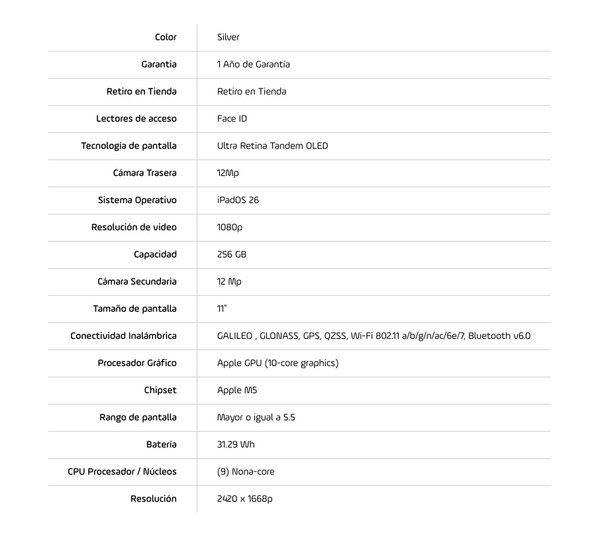 iPad Pro (2025) 11" Wifi M5 256GB MDWL4LL/A - Silver