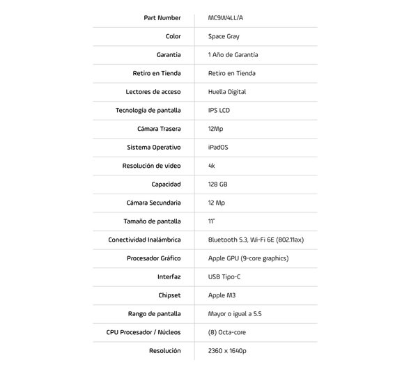 iPad Air (2025) 11" M3 Wifi 128GB MC9W4LL/A - Space Gray