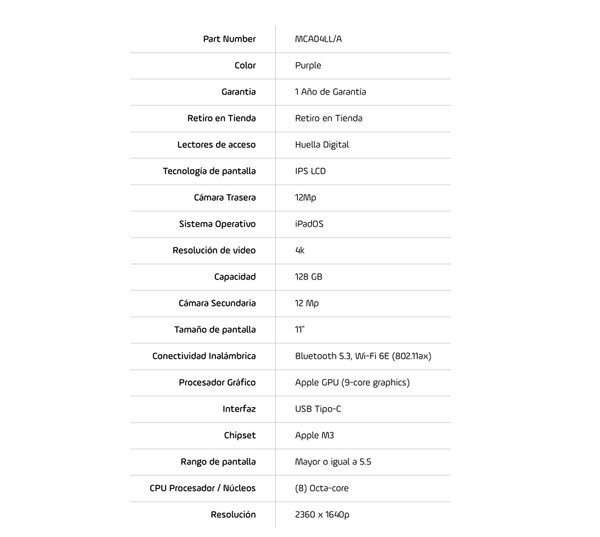 Apple IPad Air (2025) 11" M3 Wifi 128GB MCA04LL/A - Purple
