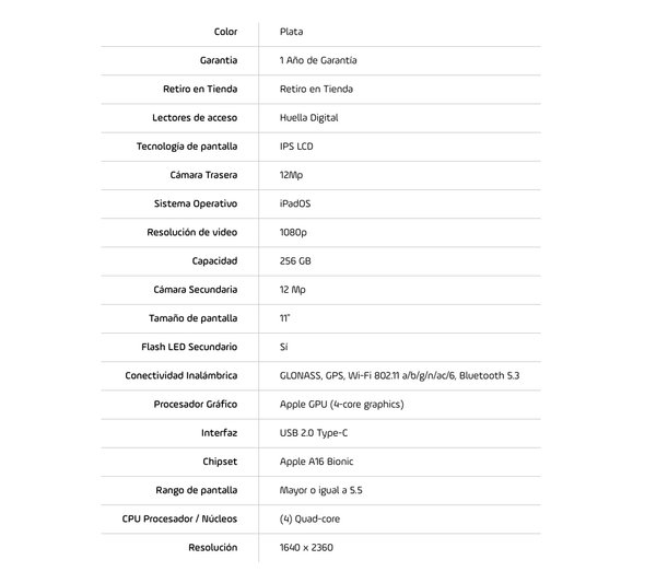 iPad 11" A16 (2025) Wifi 256GB MD4G4LL/A - Plata