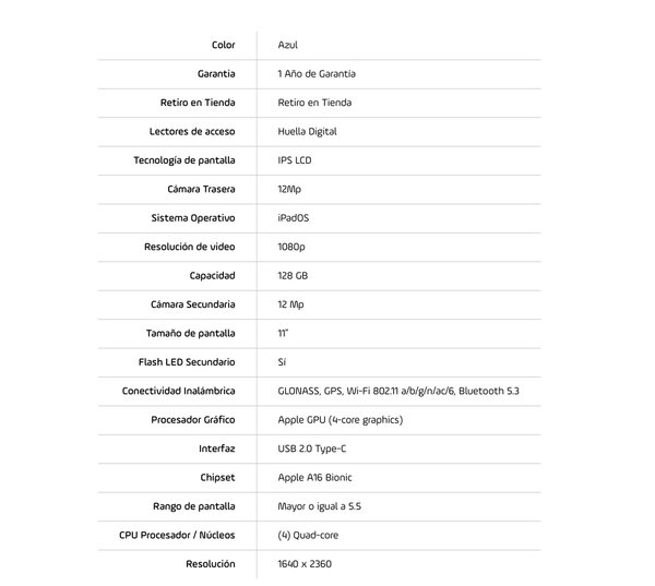 iPad 11" A16 (2025)  Wifi 128GB MD4A4LL/A - Azul