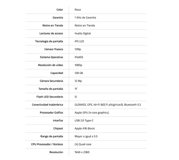 iPad 11" A16 (2025) Wifi 256GB MD4P4LL/A - Rosa