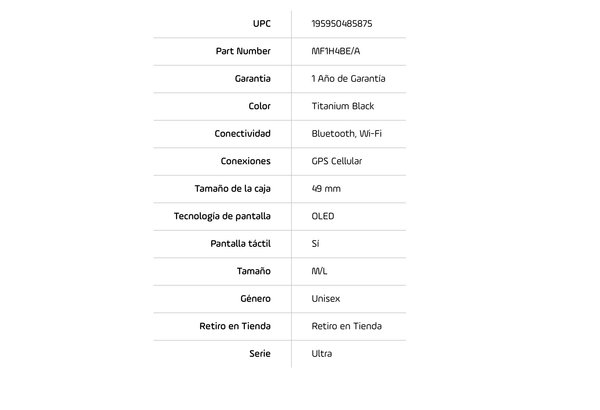 Apple Watch Ultra 3 49MM (GPS + Celular) caja de Titanium Black y correa Trail Loop en color black 