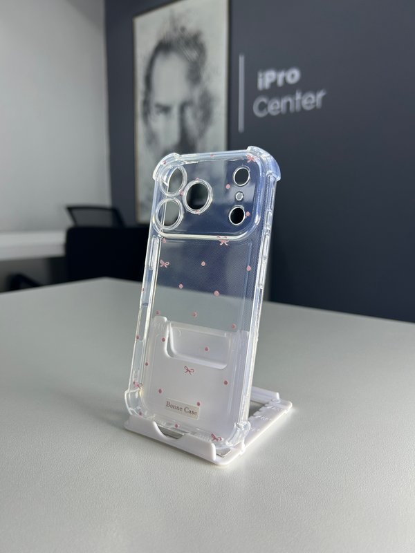 Case transparente con motitas Rosado y moñitos - 17 Pro 