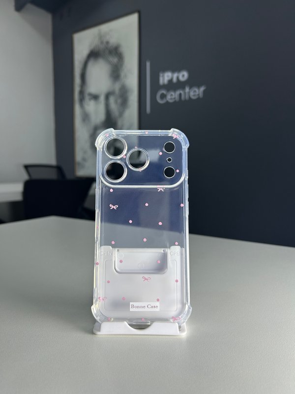 Case transparente con motitas Rosado y moñitos - 17 Pro 