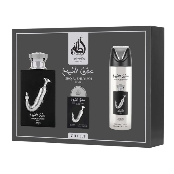 KIT LATTAFA PRIDE ISHQ AL SHUYUKH SILVER 3 PZS