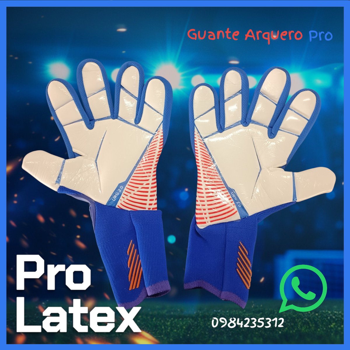 Guante Arquero Pro Latex Azul, Naranja blanco - 2