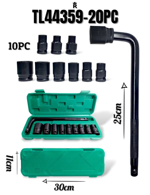 Juego de Llave en L con Dados de Impacto 20 Piezas 1/2" – Con estuche 