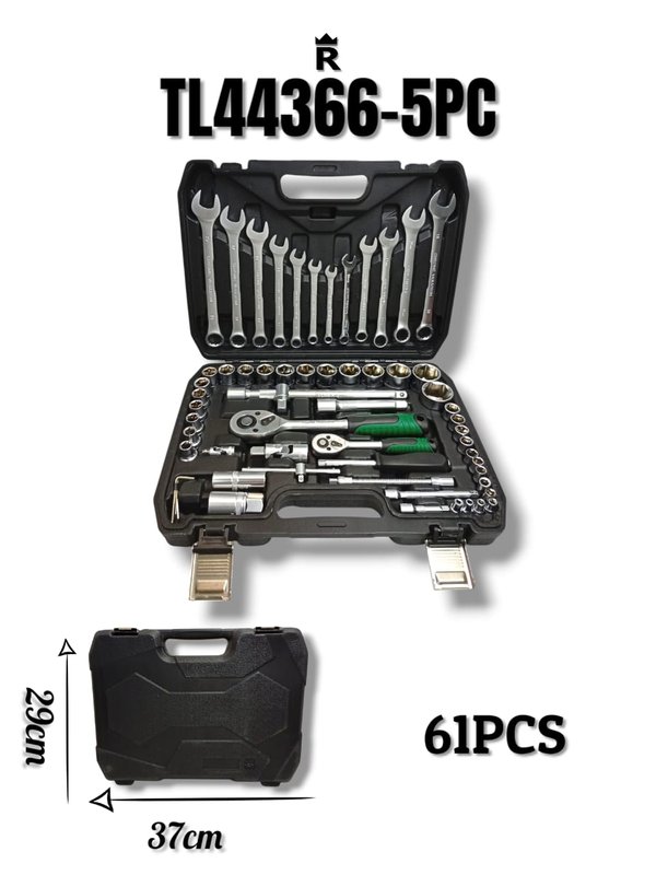 Juego de Herramientas Mecánicas 61 Piezas con Llaves, Dados y Ratchet – Kit Completo 