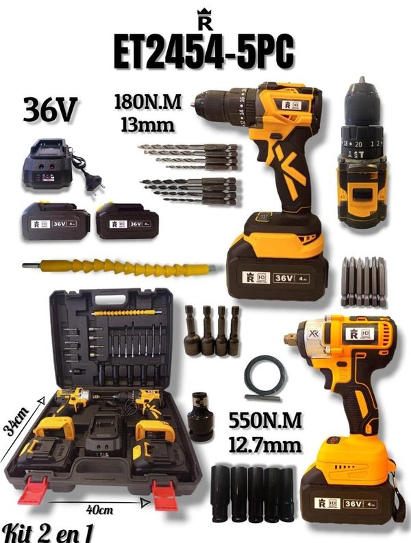 Taladro + Llave de Impacto Inalámbricos 36V Kit 2 en 1