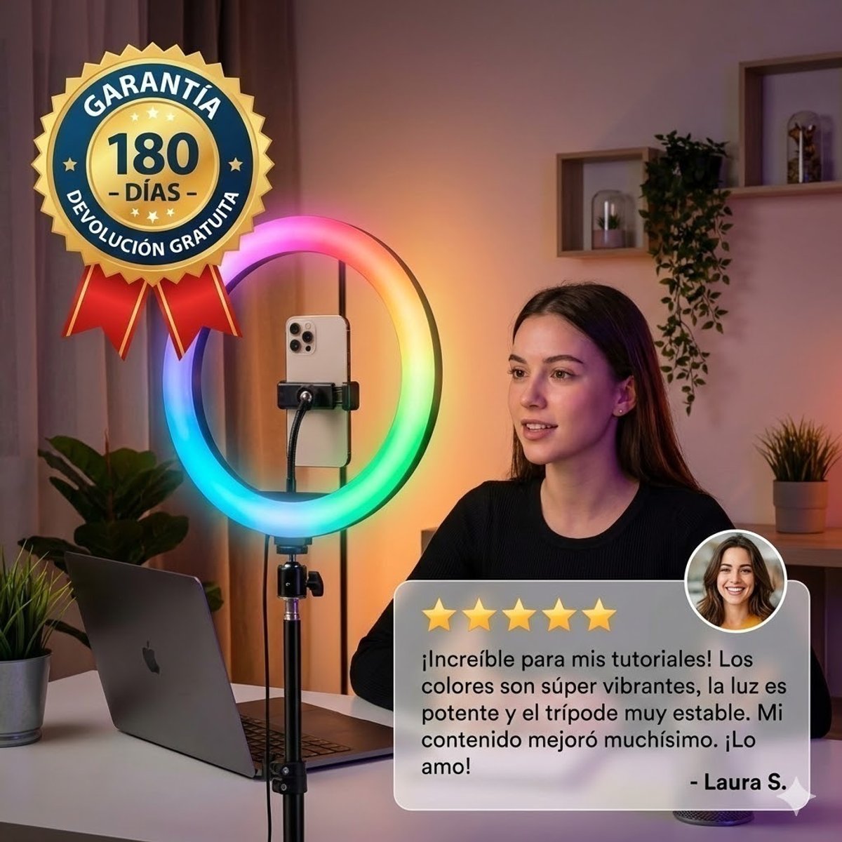 Tripode 2.1m con Aro de Luz RGB 10" USB para Streaming - 5