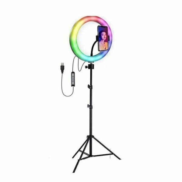 Tripode 2.1m con Aro de Luz RGB 10" USB para Streaming
