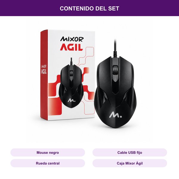 Mouse con Cable Mixor Ágil Negro USB PC Notebook