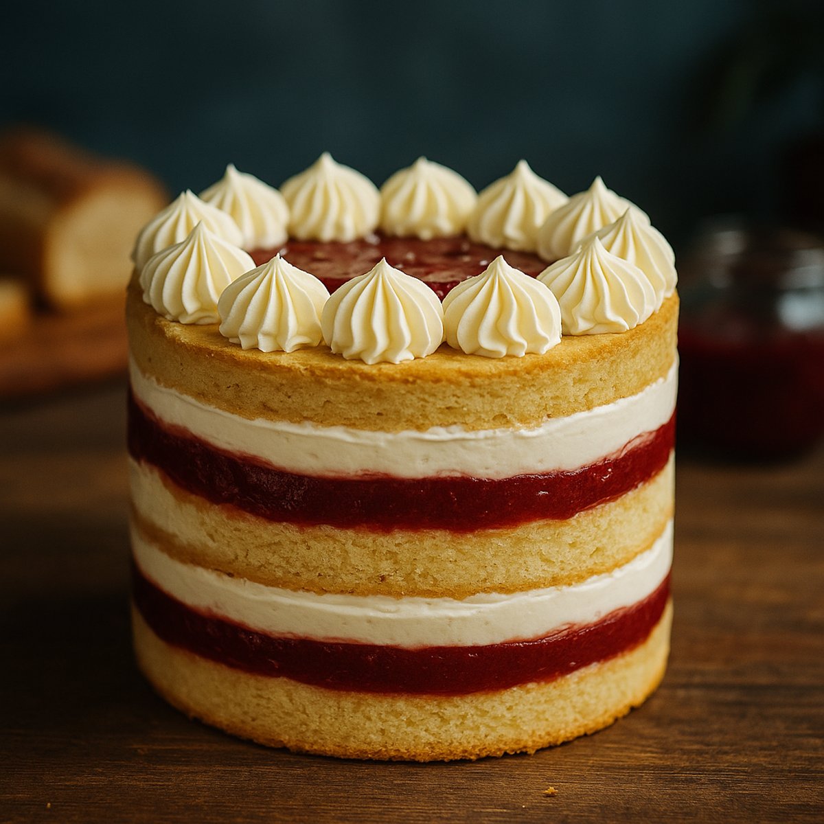 Pastel/torta Keto Chantilly con mermelada de frutilla