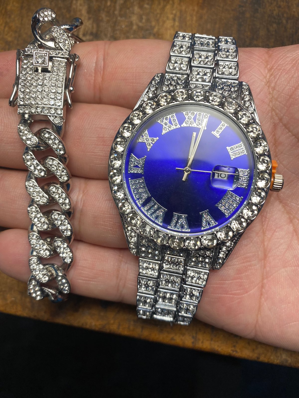 Combo Reloj Azul + Pulsera Miami Bling 💎✨