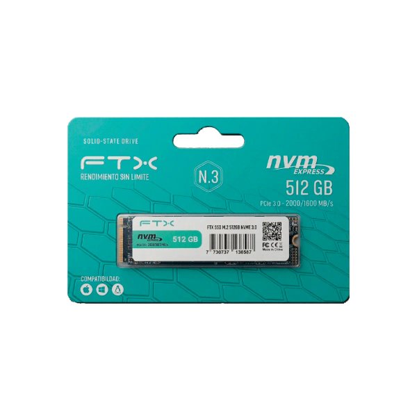 SSD M.2 NVMe FTX N3 512GB PCIe 3.0 – 2000/1600 MB/s
