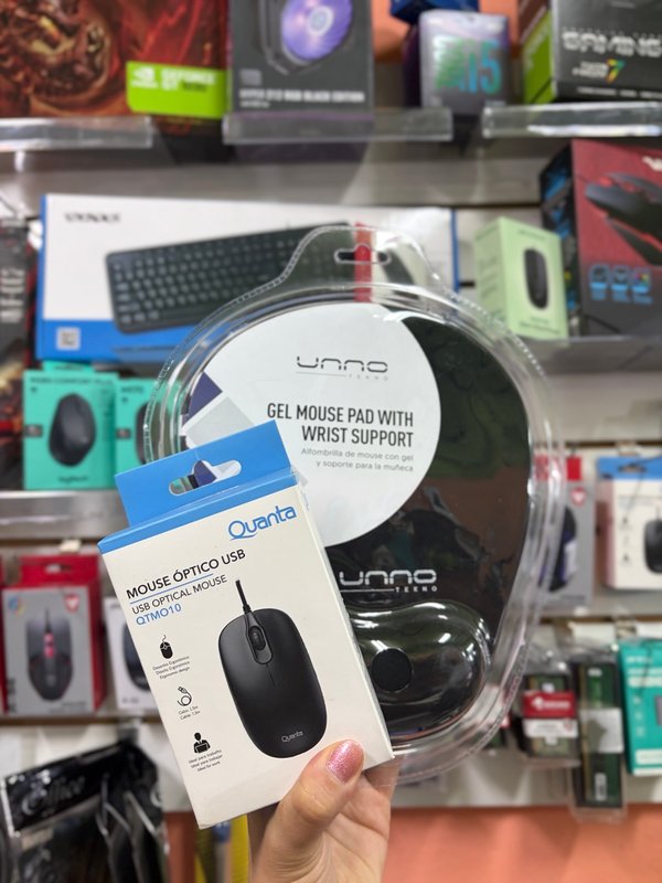 Mouse USB Quanta + Mousepad con Apoyo para Muñeca