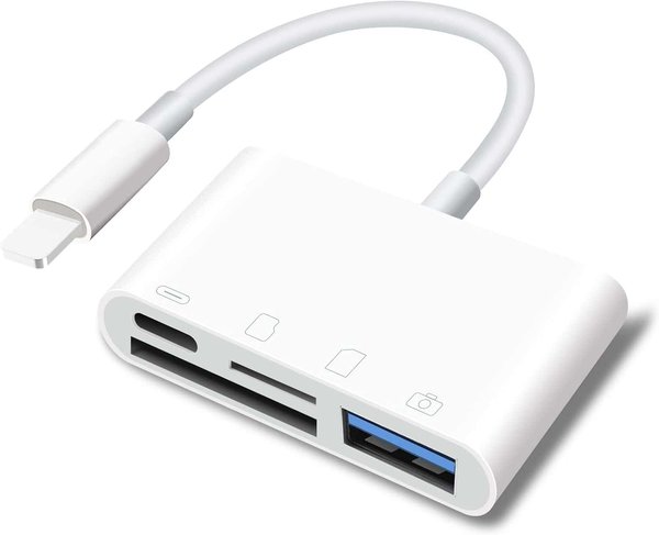 Adaptador Lightning a USB OTG + Lector Micro SD/SD + Carga – 4 en 1