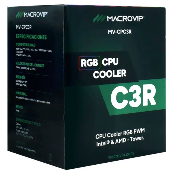 Cooler para Procesador Macrovip MV-CPC3R RGB PWM Tower 120 mm Negro