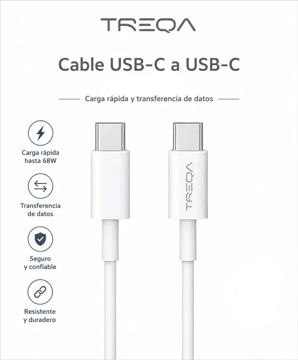 Cable USB-C a USB-C 2m Treqa - Blanco - 6