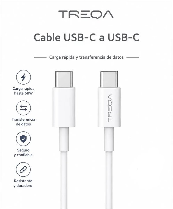 Cable USB-C a USB-C 2m Treqa - Blanco