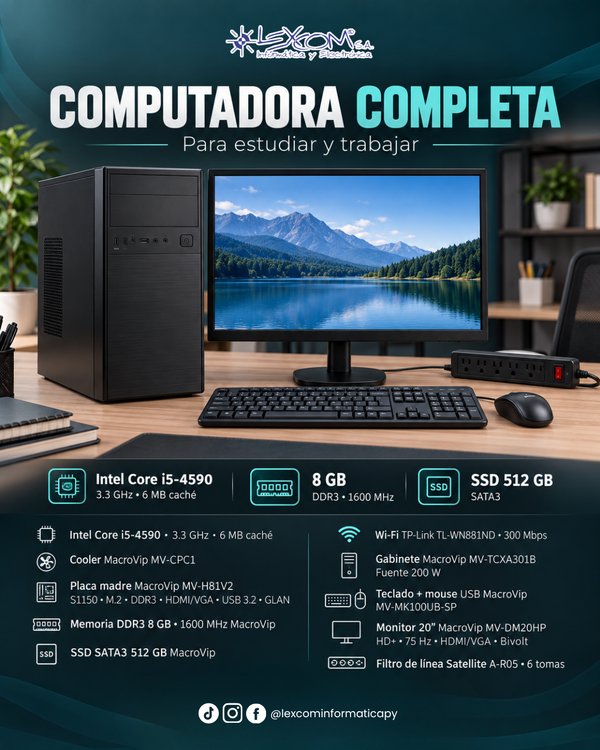 Computadora Completa Intel Core i5-4590 / 8GB RAM / SSD 512GB / Monitor 20"