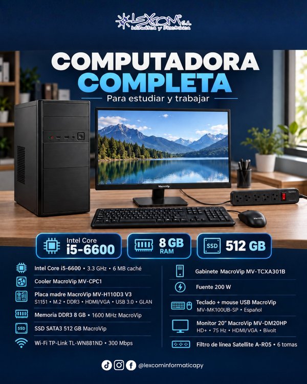 Computadora Completa Intel Core i5-6600 / 8GB RAM / SSD 512GB / Monitor 20"