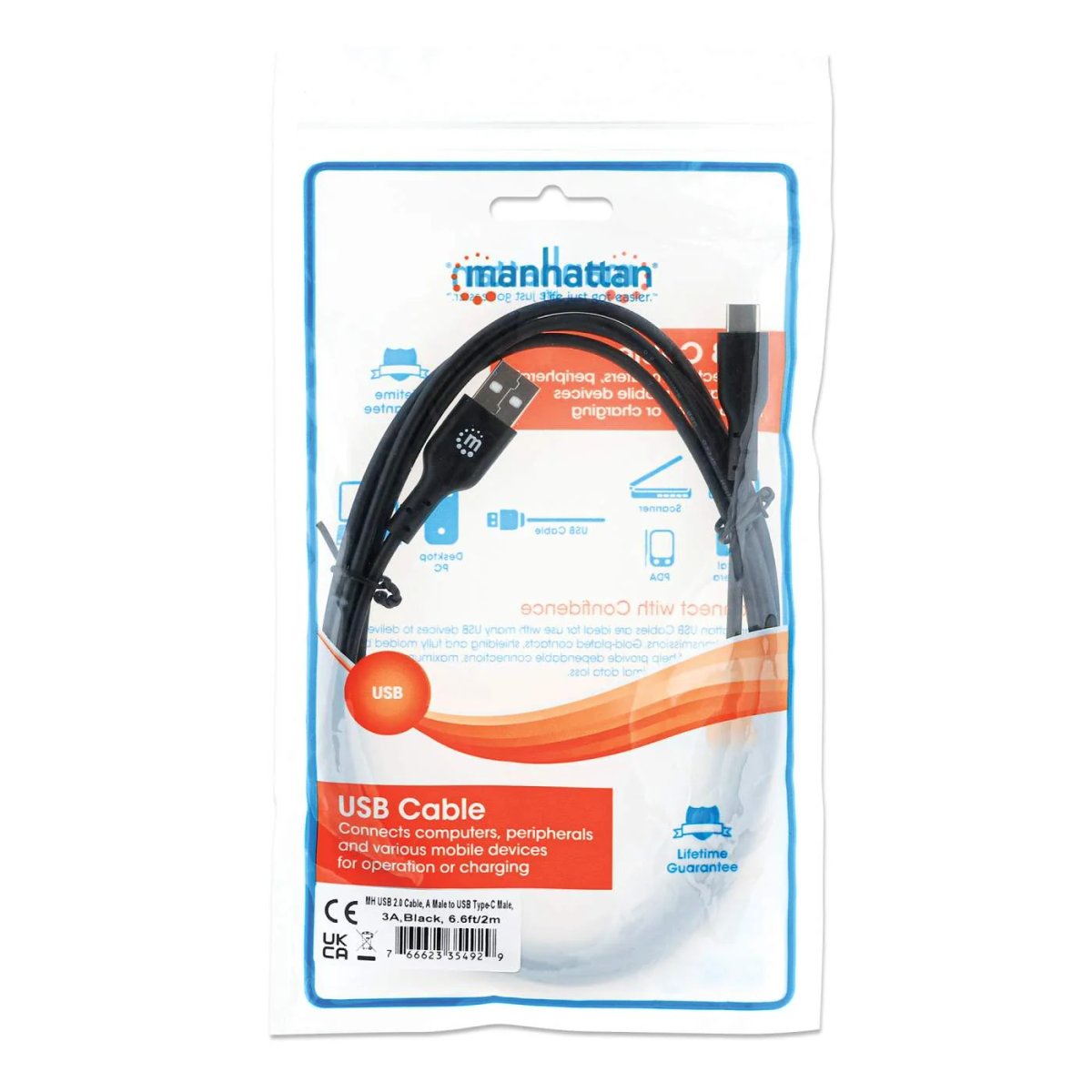 Cable Manhattan 354929 USB Tipo C a USB 2 Metros - Negro - 2