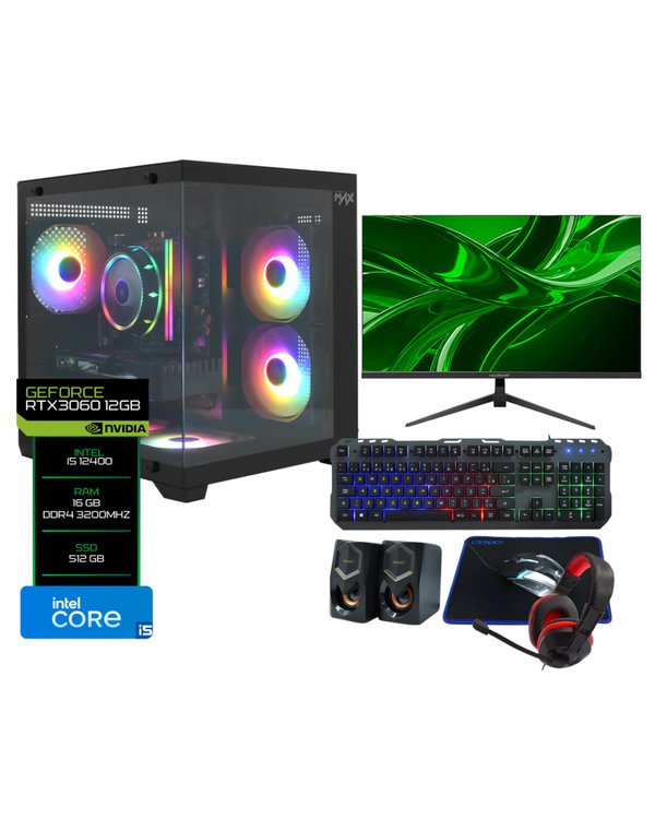 PC Gamer Intel Core i5-12400 / 16GB RAM / SSD 512GB / RTX 3060 12GB + Monitor – Negro