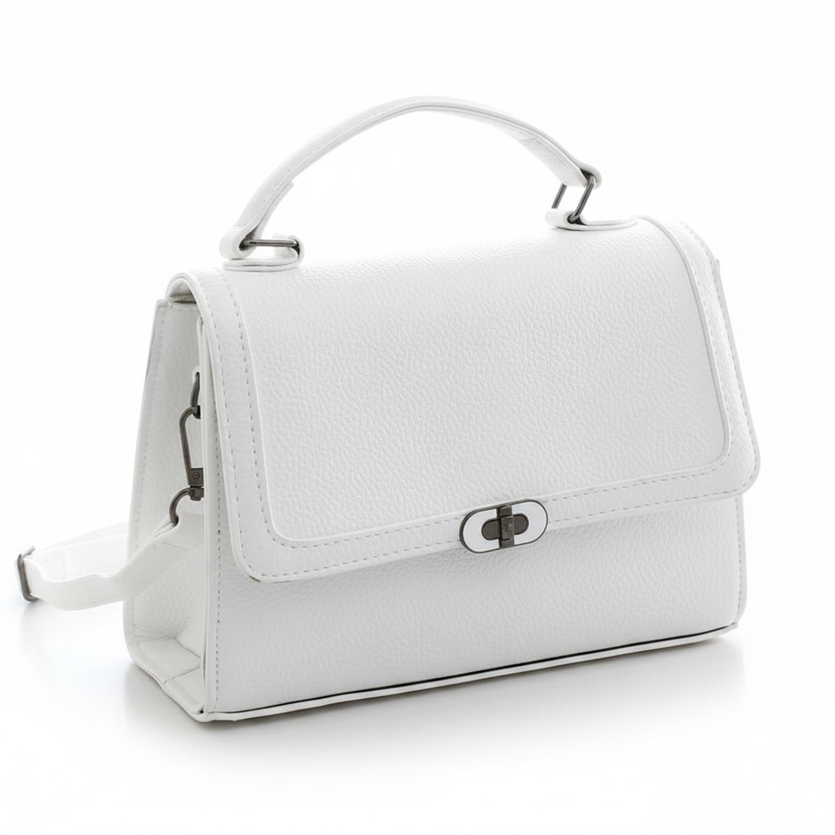 Cartera Elegante Blanca con Asa Superior y Correa Ajustable - 2