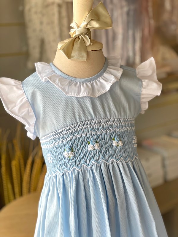 Vestido Smock celeste liso