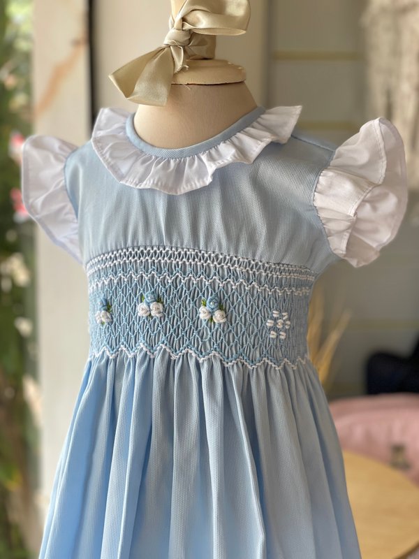 Vestido Smock celeste liso