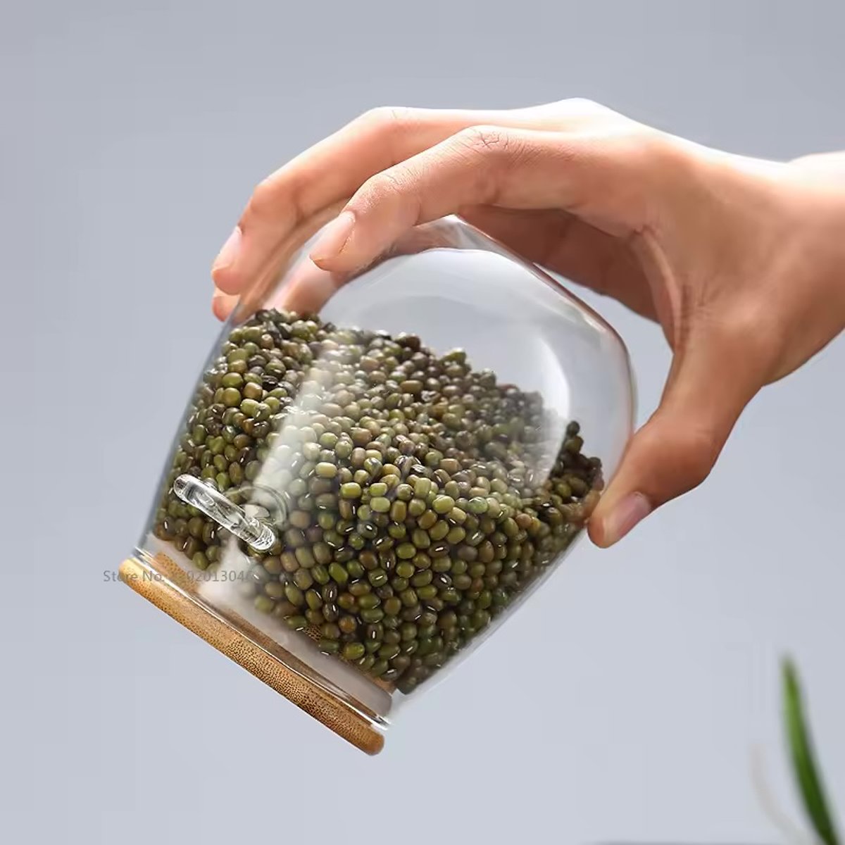 FRASCO DE VIDRIO 1L CON TAPA Y CUCHARA DE BAMBU - 2