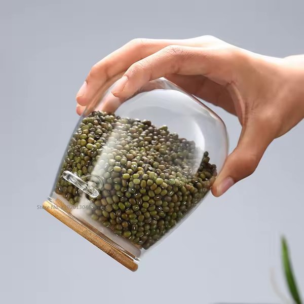 FRASCO DE VIDRIO 1L CON TAPA Y CUCHARA DE BAMBU