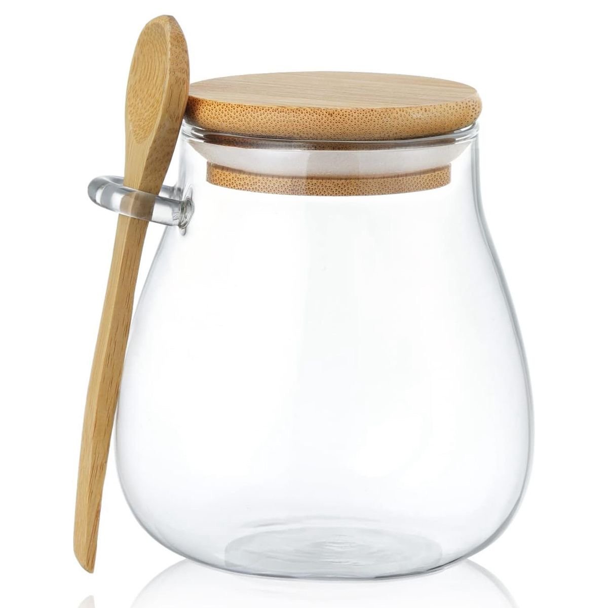 FRASCO DE VIDRIO 1L CON TAPA Y CUCHARA DE BAMBU