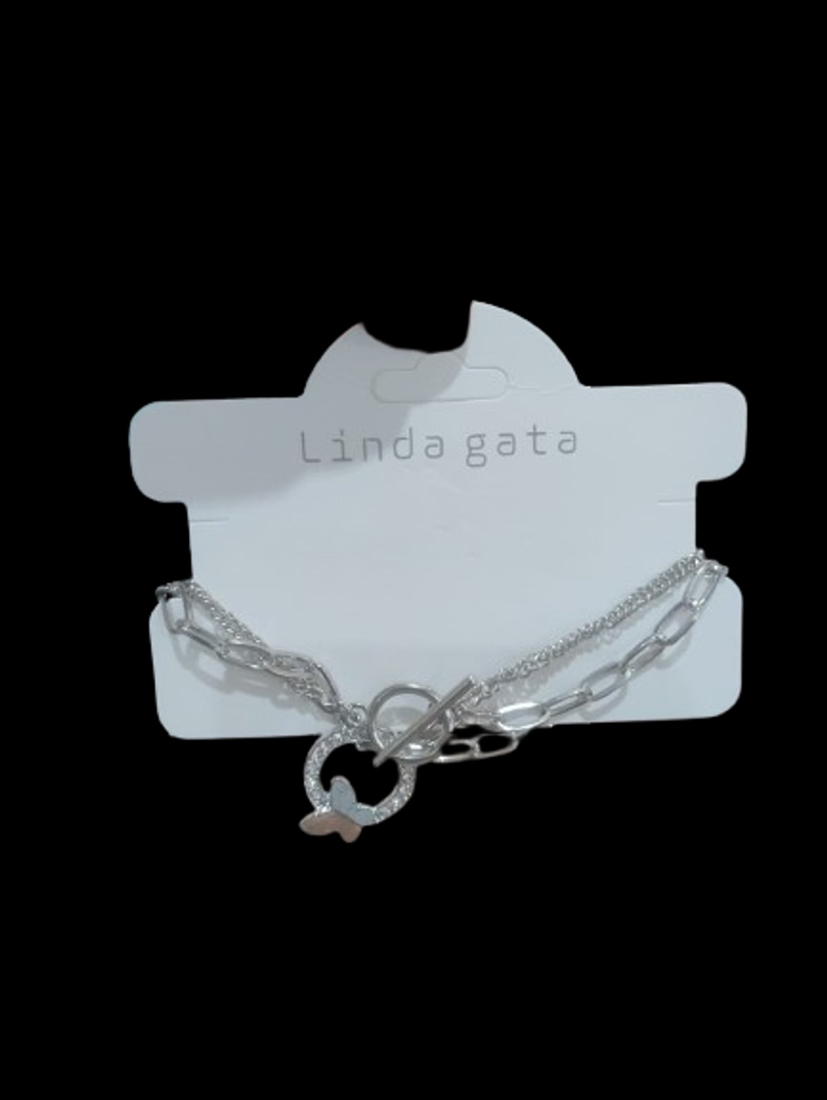 Pulsera doble plateada con detalle de mariposa