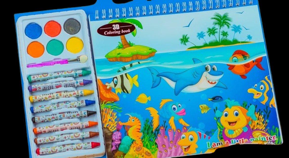 Set de libro para colorear + acuarela + crayolas