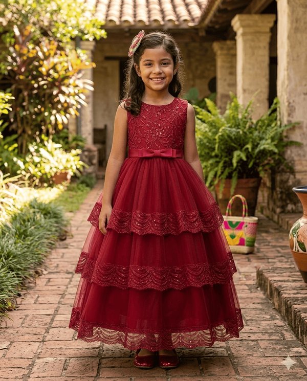 Vestido Princesa Bordo y Rosado