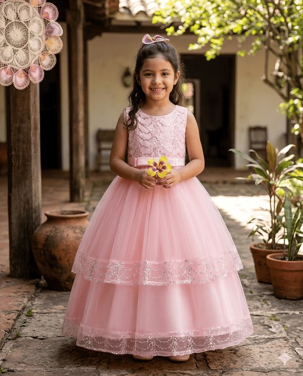 Vestido Princesa Bordo y Rosado