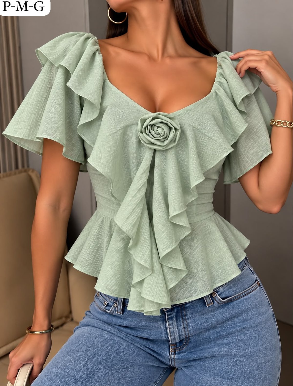 BLUSA CON VOLADOS Y FLOR ❤️‍🔥  COD: 0334 - 2