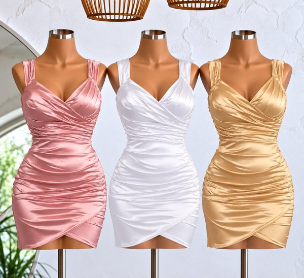 Vestido Corto de Satén Drapeado