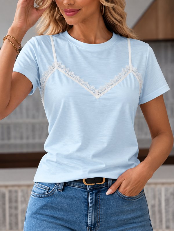REMERA FEMENINA CON DETALLE DE ENCAJE 💖 ✨ COD: L227